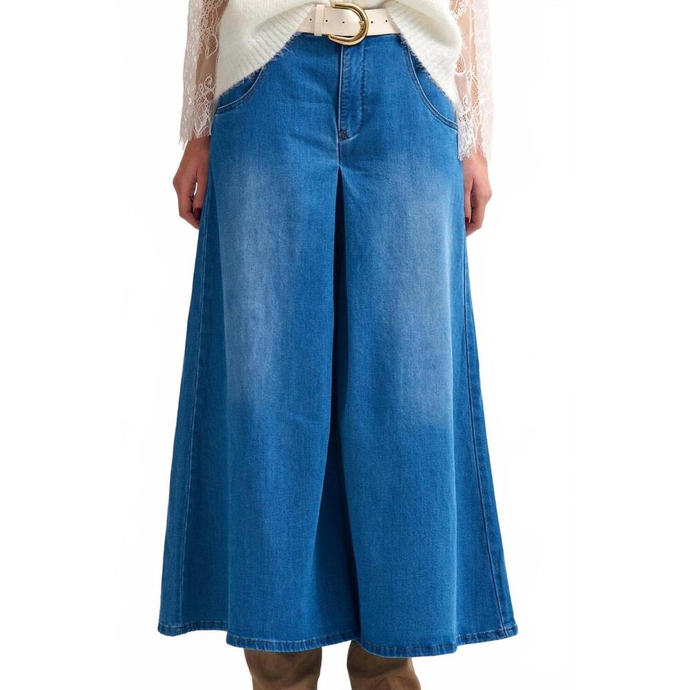 NEW Q2 extra wide leg denim skort in blue